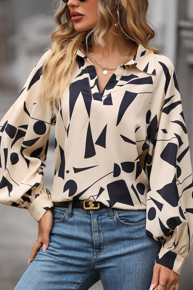 Hazel Blues® |  Printed Johnny Collar Blouse