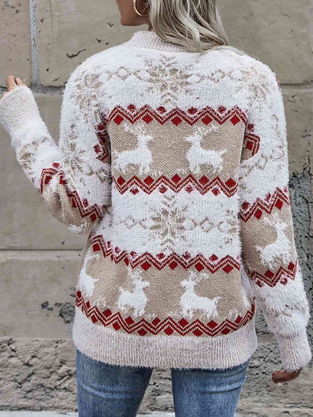 Hazel Blues® |  Reindeer & Snowflake Round Neck Sweater