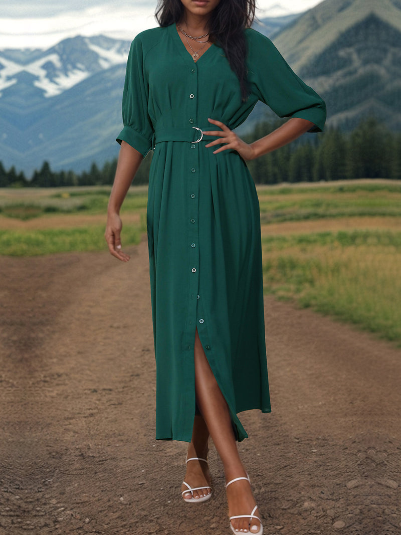 Hazel Blues® |  Button Up Half Sleeve Dress