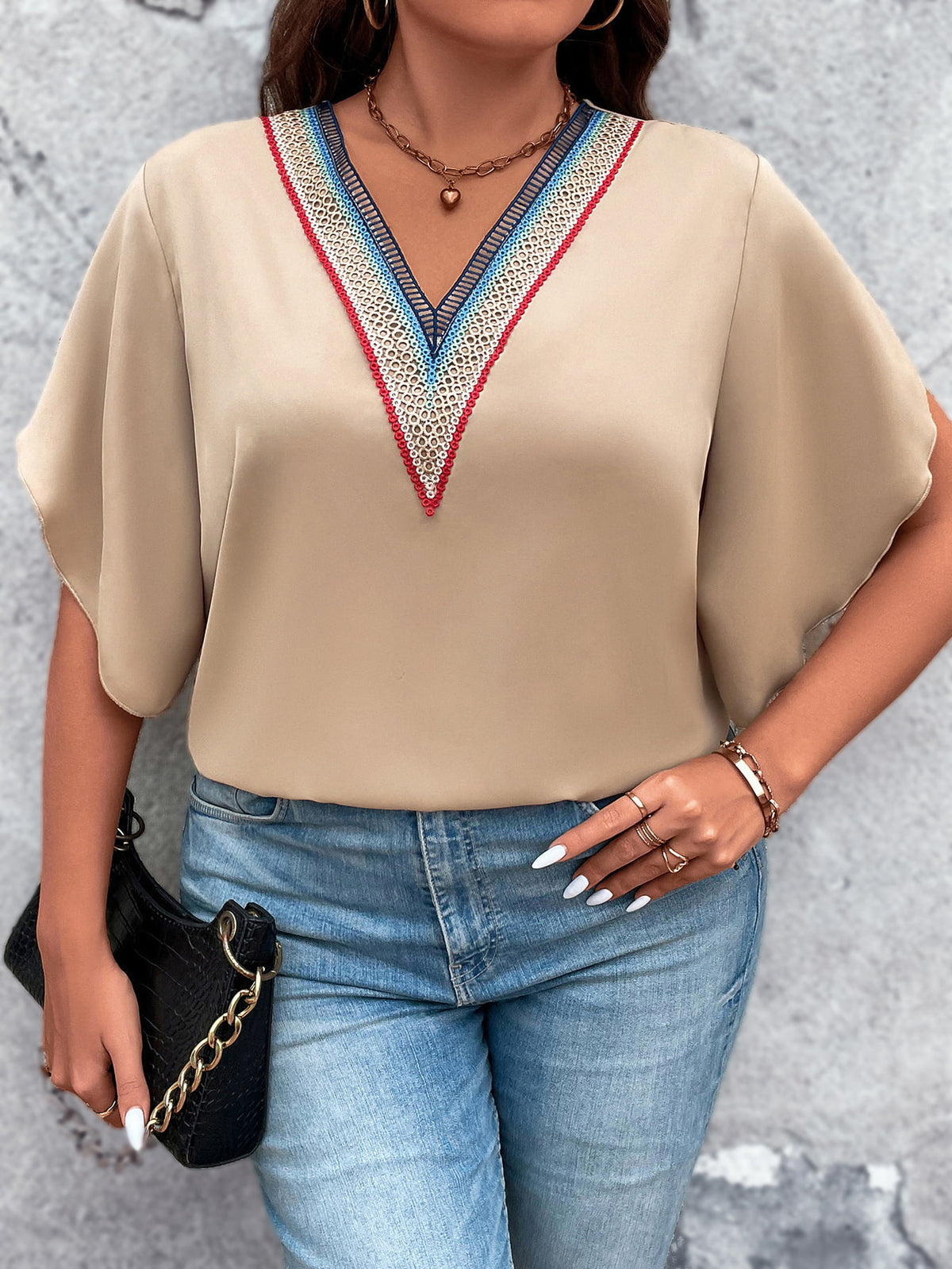 Hazel Blues® | V-Neck Flutter Sleeve Blouse