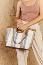 Hazel Blues® |  Fame Striped In The Sun Faux Leather Trim Tote Bag