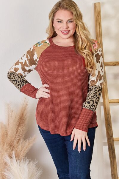 Hazel Blues® |  Hailey & Co Leopard Waffle-Knit Blouse