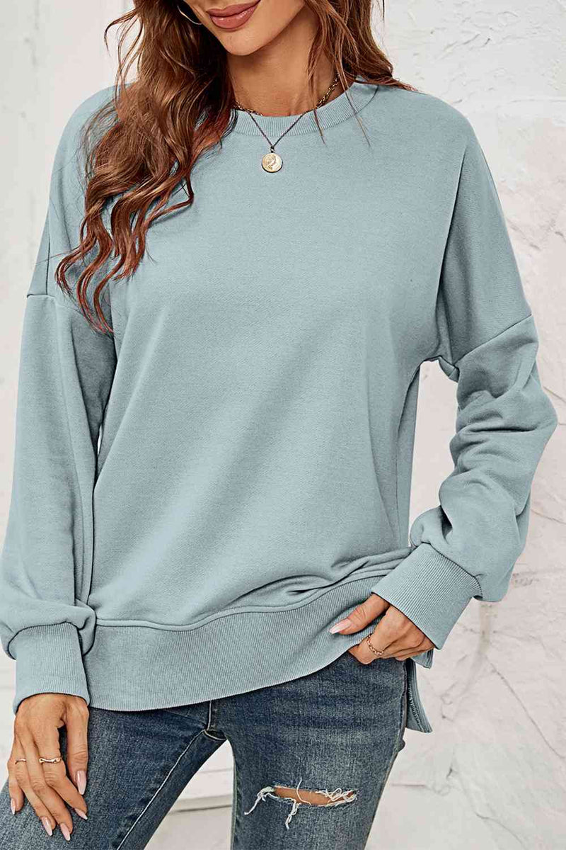 Hazel Blues® |  Round Neck  Dropped Shoulder Slit Sweatshirt