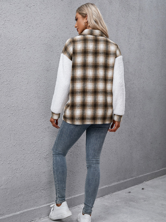 Hazel Blues® |  Plaid Collared Neck Button Down Jacket