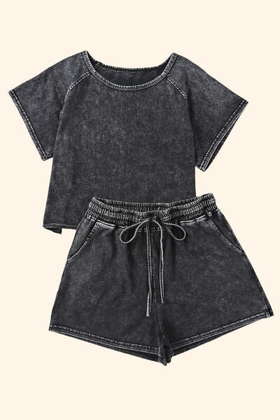 Hazel Blues® |  Heathered Round Neck Top and Shorts Lounge Set