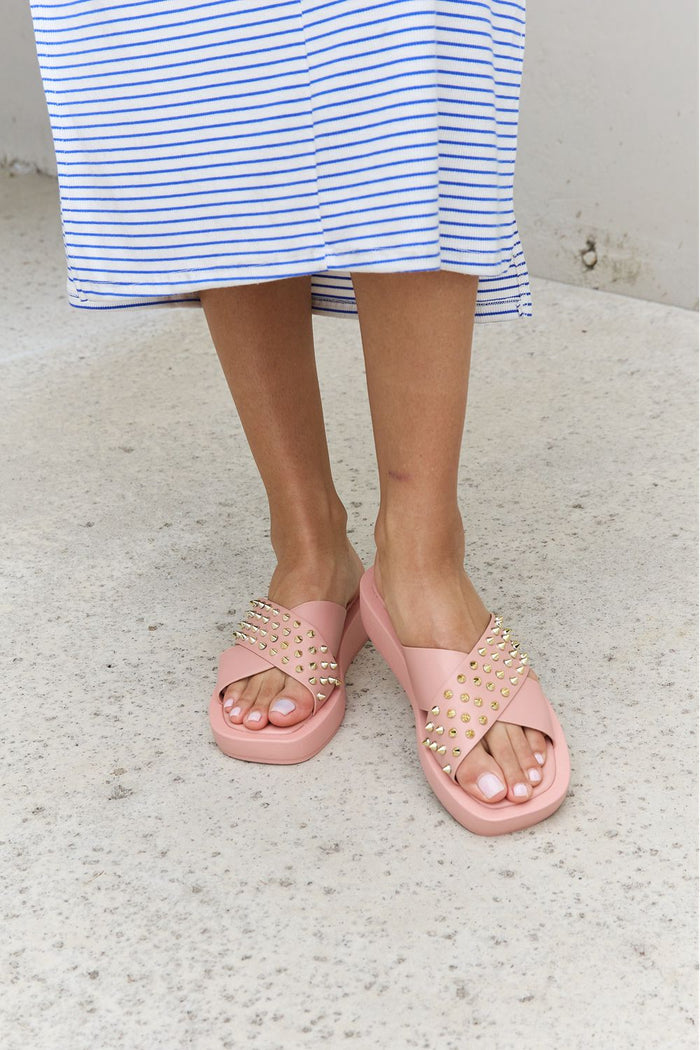 Hazel Blues® |  Studded Cross Strap Sandals in Blush