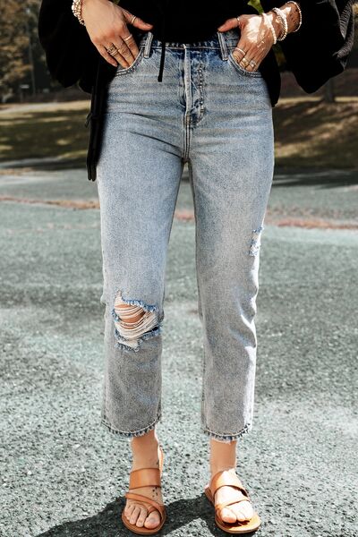 Hazel Blues® |  Distressed Straight Jeans with Pockets