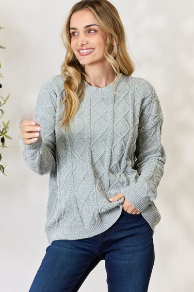 Hazel Blues® |  BiBi Cable Knit Round Neck Sweater