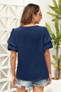 Hazel Blues® |  Swiss Dot V-Neck Short Sleeve Blouse