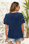 Hazel Blues® |  Swiss Dot V-Neck Short Sleeve Blouse