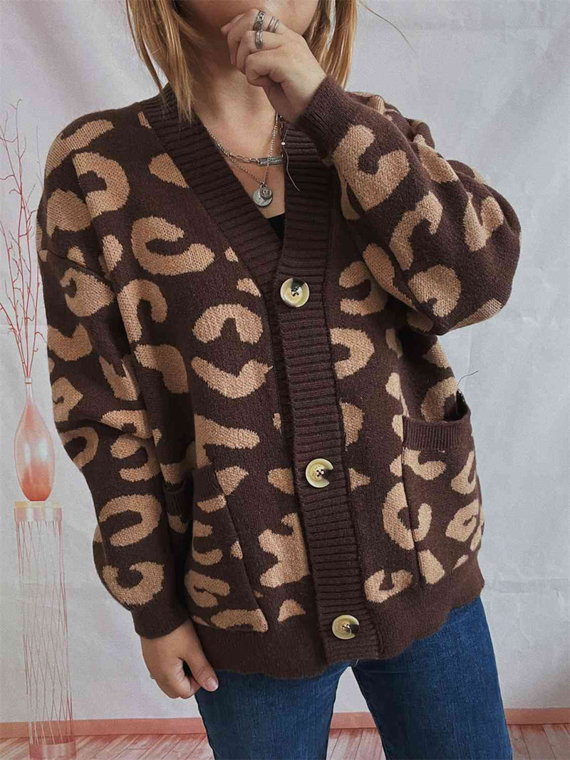 Hazel Blues® |  Leopard Button Front Cardigan with Pockets