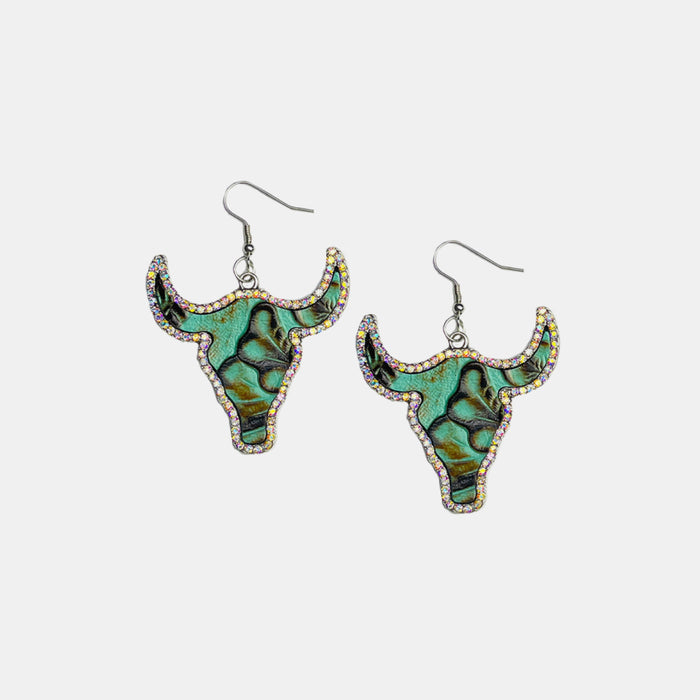 Hazel Blues® |  Rhinestone Trim Alloy Bull Earrings