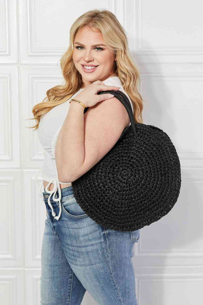 Hazel Blues® |  Justin Taylor Beach Date Straw Rattan Handbag in Black