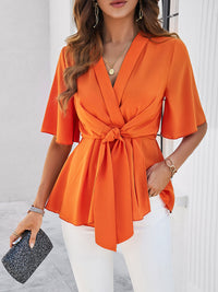 Hazel Blues® |  Surplice Tie Waist Half Sleeve Blouse