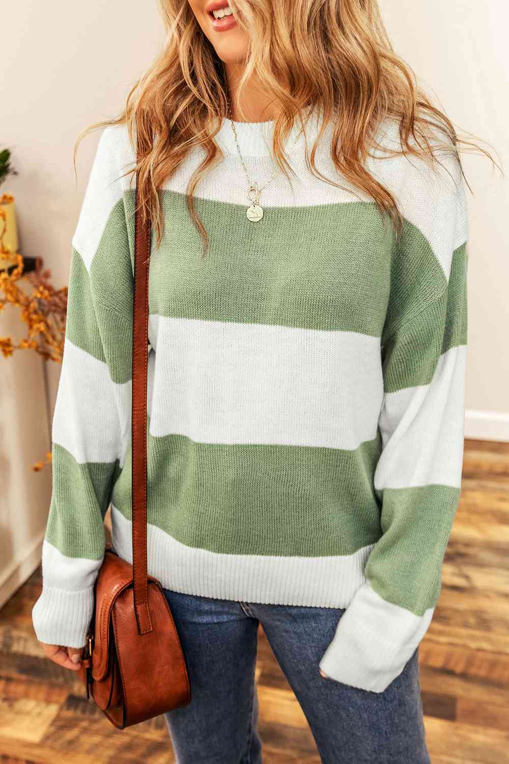 Hazel Blues® |  Color Block Round Neck Drop Shoulder Sweater