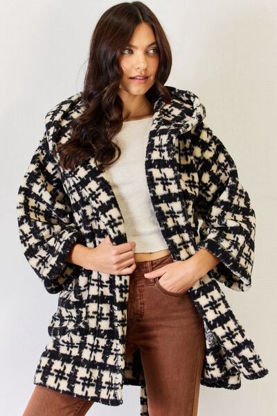 Hazel Blues® |  J.NNA Fuzzy Plaid Waist Tie Hooded Robe Cardigan