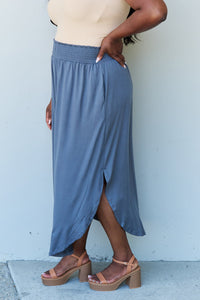 Hazel Blues® |  Doublju Comfort Princess High Waist Scoop Hem Maxi Skirt in Dusty Blue