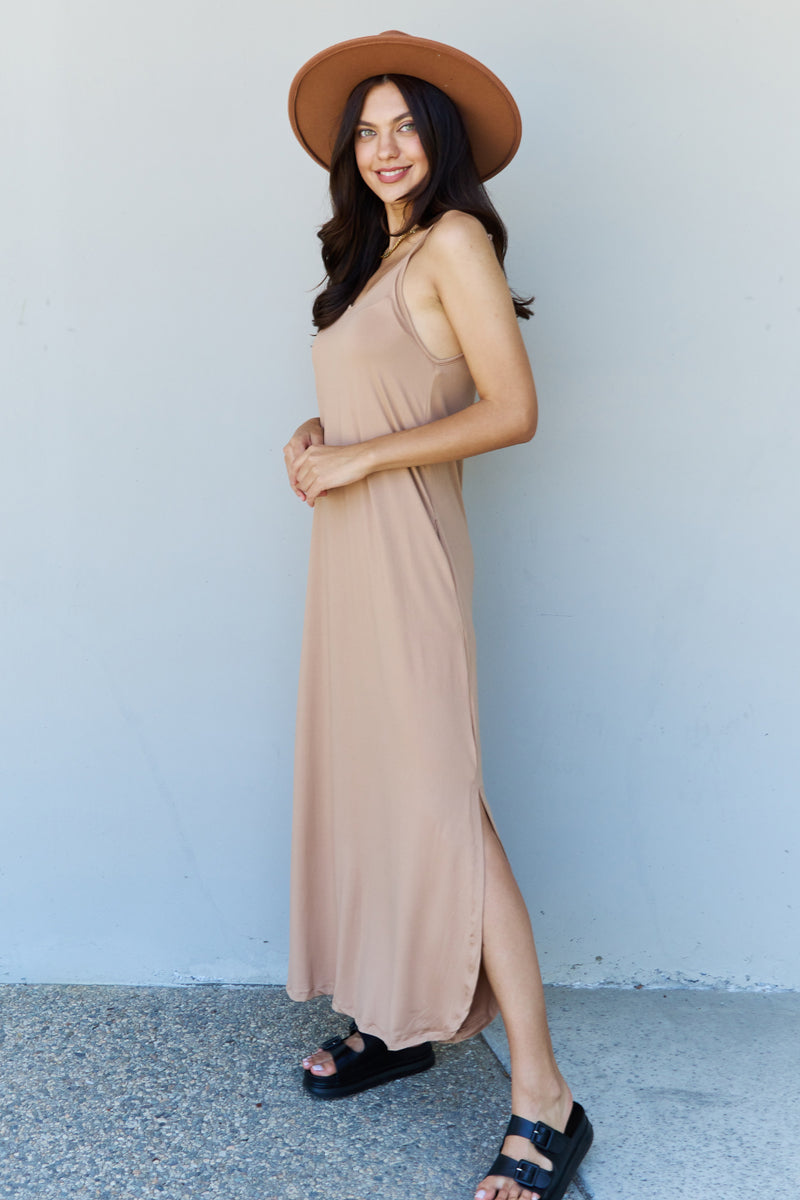 Hazel Blues® |  Ninexis Good Energy Cami Side Slit Maxi Dress in Camel