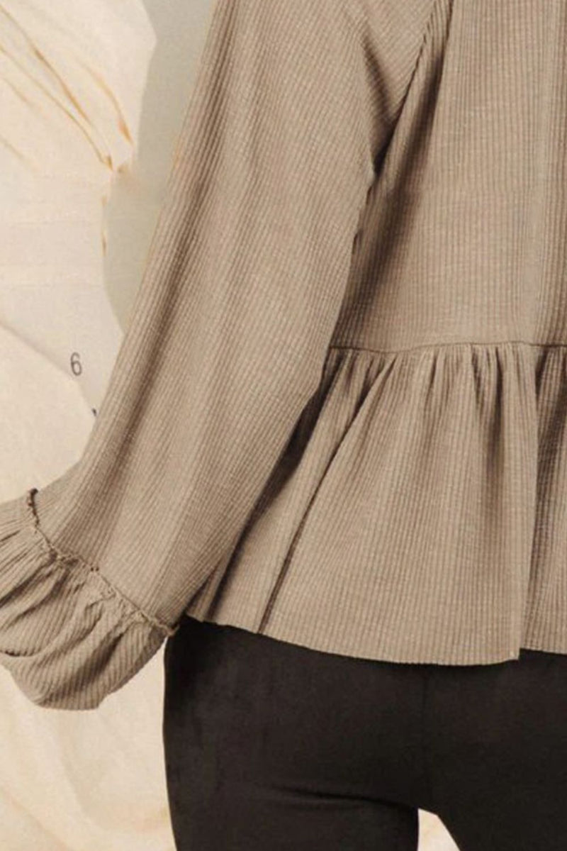 Hazel Blues® |  Notched Balloon Sleeve Peplum Blouse
