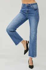 Hazel Blues® |  RISEN High Waist Raw Hem Slit Straight Jeans