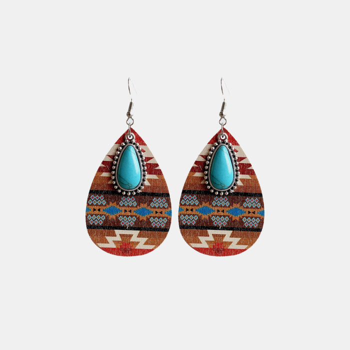 Hazel Blues® |  Turquoise Teardrop Shape Wooden Dangle Earrings