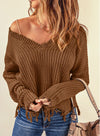 Hazel Blues® |  Fringe V-Neck Dropped Shoulder Sweater