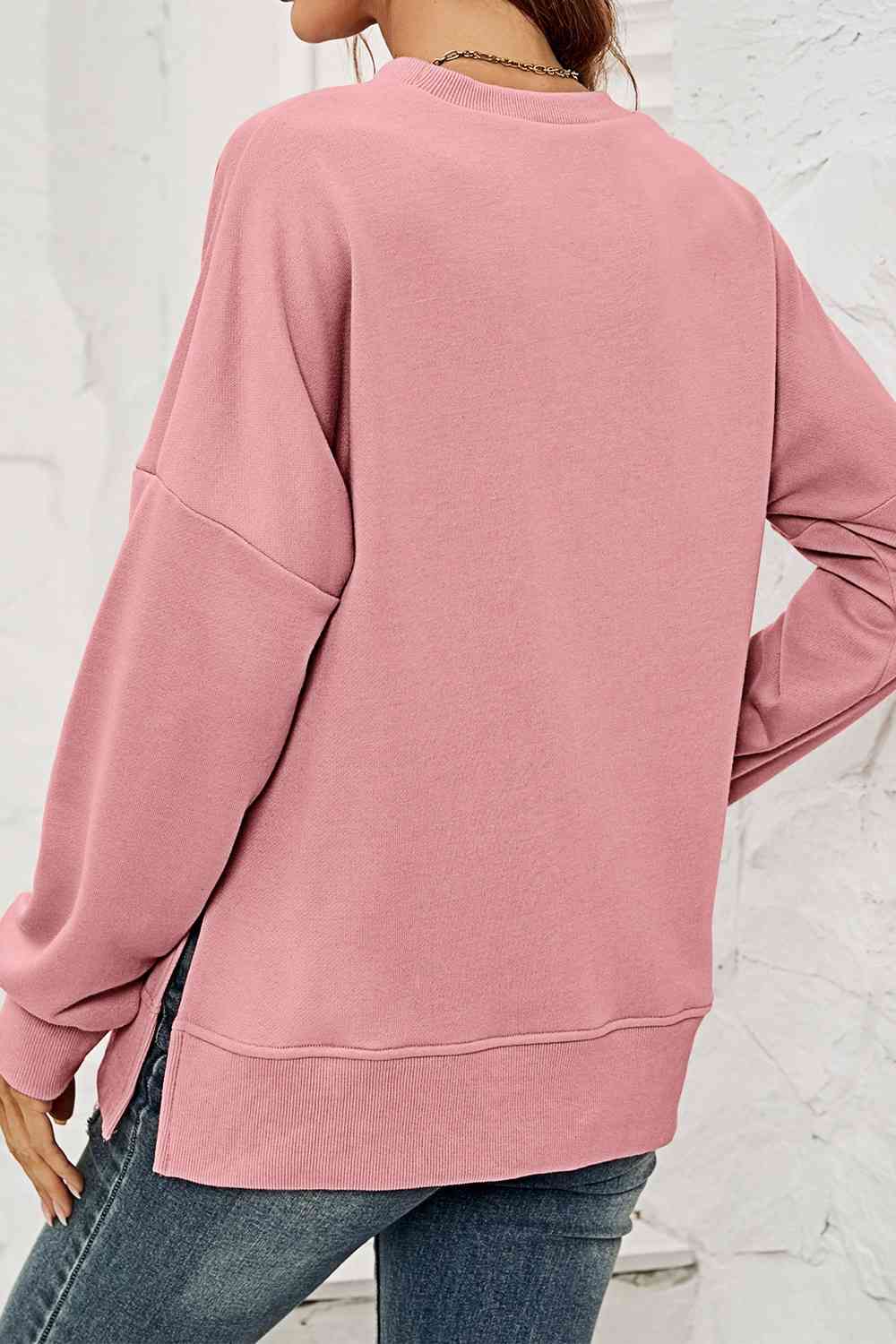 Hazel Blues® |  Round Neck  Dropped Shoulder Slit Sweatshirt