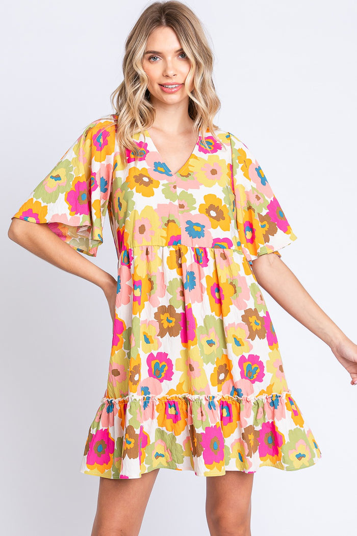 Hazel Blues® |  GeeGee Floral V-Neck Ruffle Trim Mini Dress