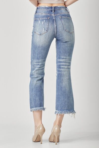 Hazel Blues® |  RISEN High Waist Distressed Cropped Bootcut Jeans