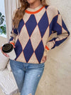 Hazel Blues® |  Geometric Round Neck Dropped Shoulder Sweater