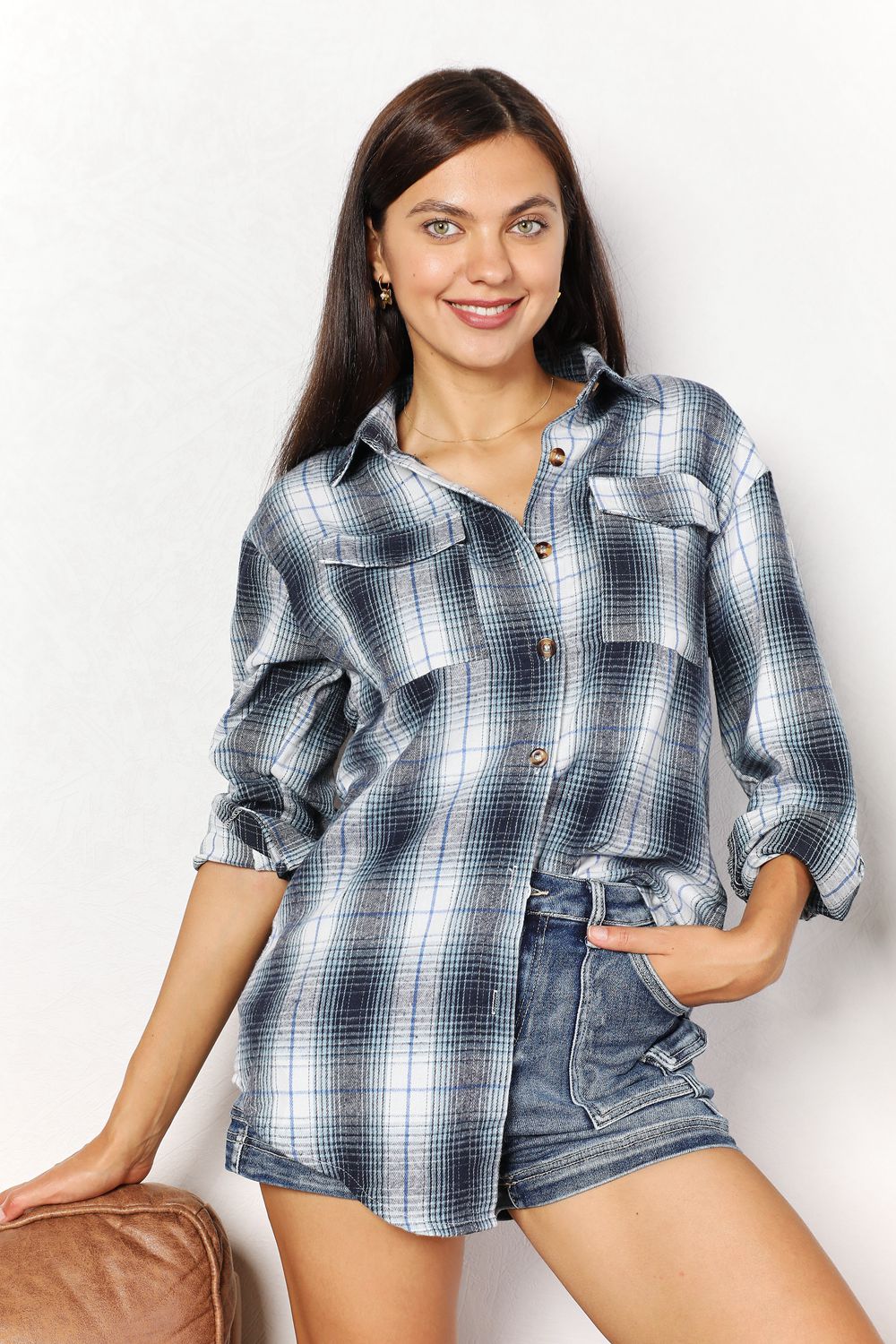 Hazel Blues® |  Double Take Plaid Dropped Shoulder Shirt