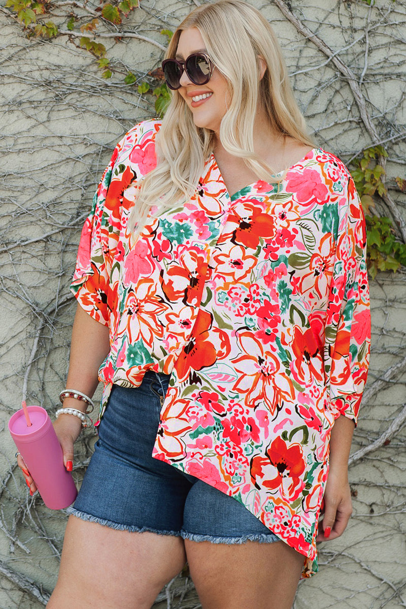 Hazel Blues® | Floral V-Neck Half Sleeve Shirt