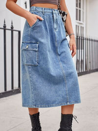 Hazel Blues® |  Slit Buttoned Denim Skirt with Pockets