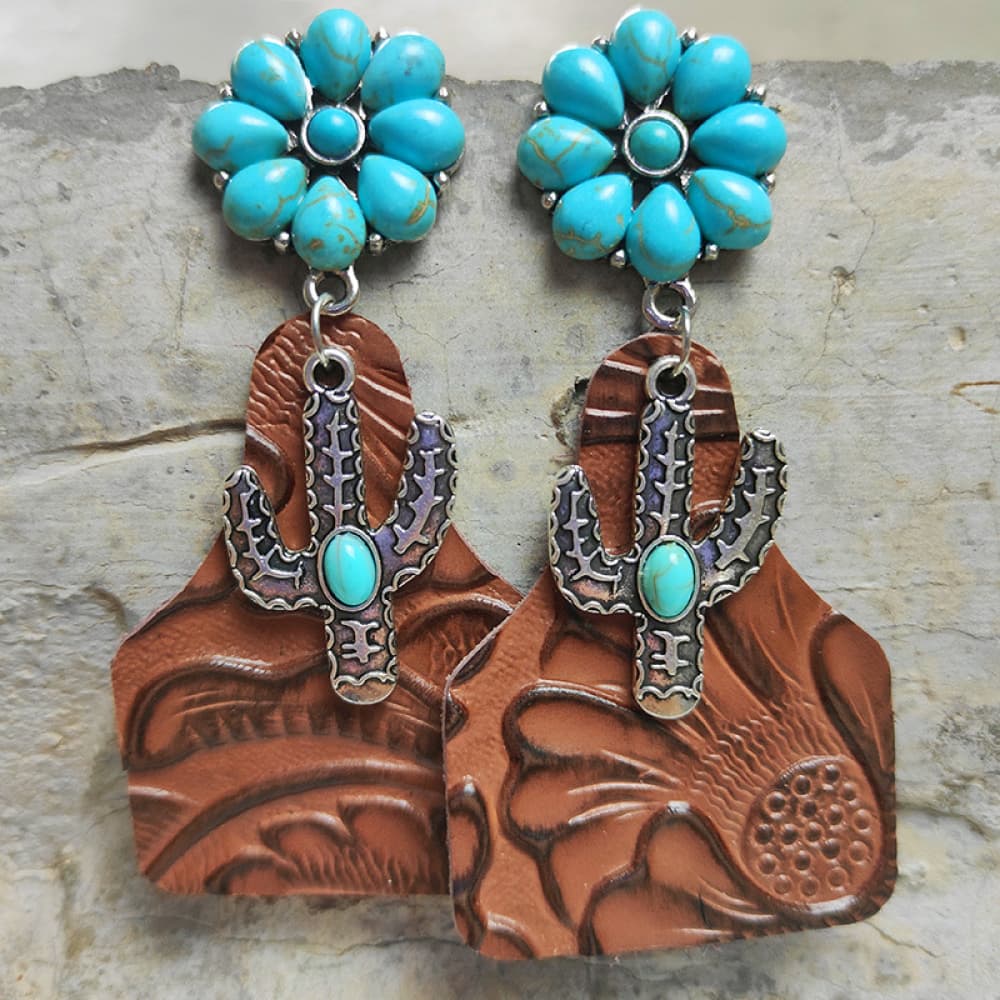 Hazel Blues® |  Turquoise Cactus Dangle Earrings