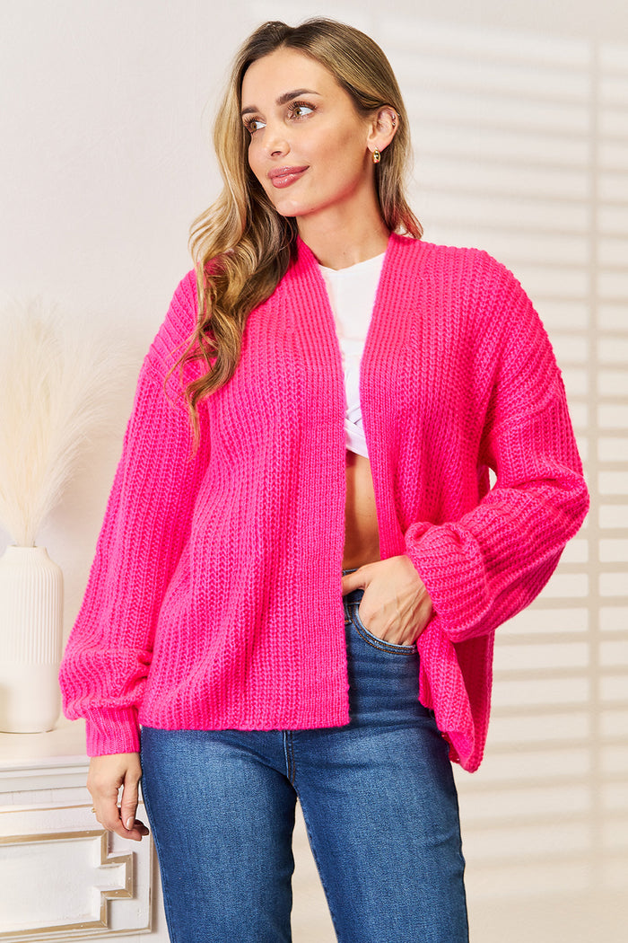 Hazel Blues® |  Woven Right Rib-Knit Open Front Drop Shoulder Cardigan