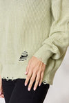Hazel Blues® |  BiBi Distressed Round Neck Long Sleeve Sweater