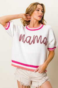 Hazel Blues® |  BiBi MAMA Contrast Trim Short Sleeve Sweater