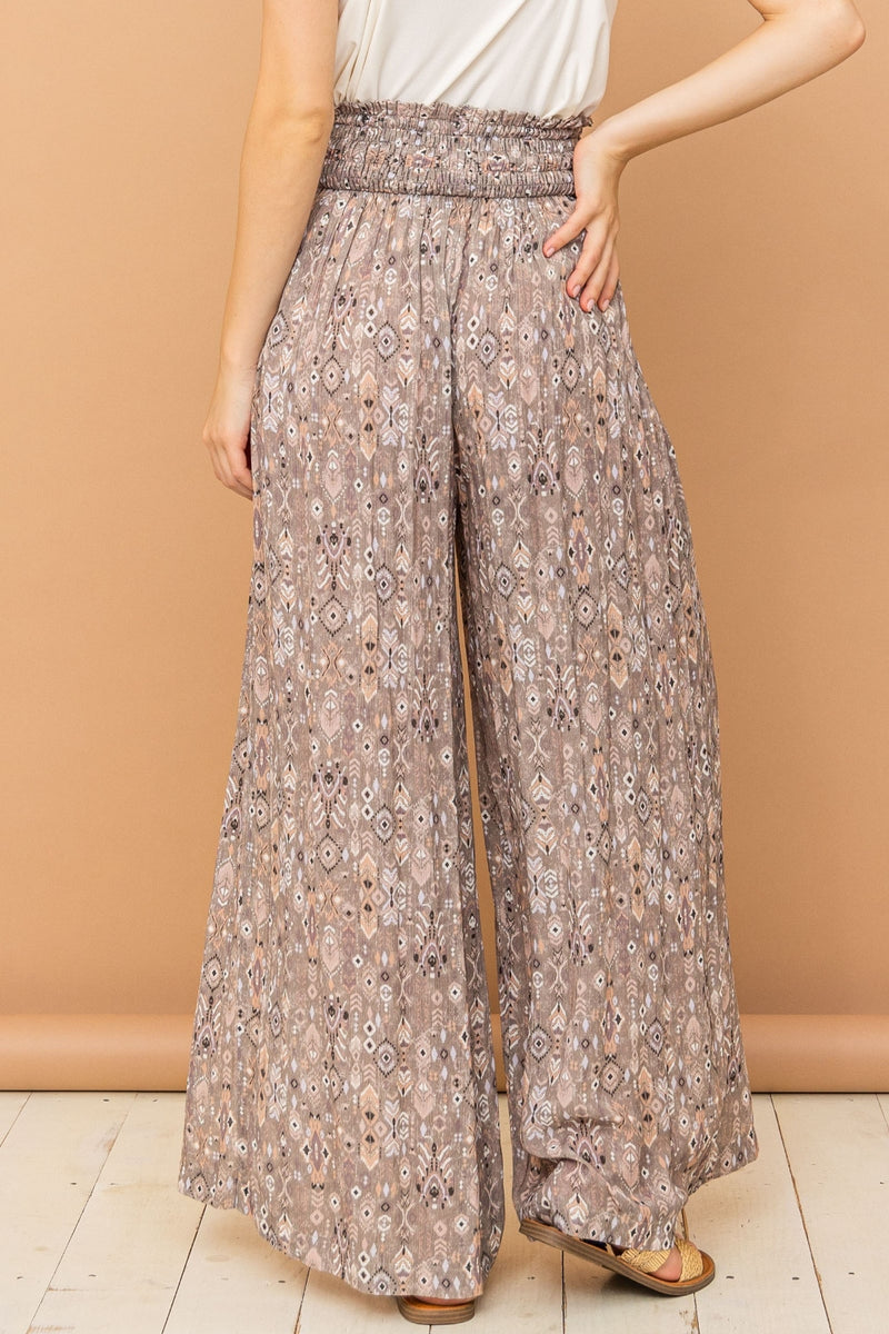 Hazel Blues® |  And The Why Printed Smocked Waist Slit Wide Leg Pants