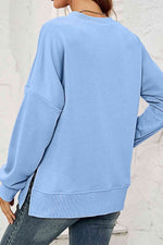 Hazel Blues® |  Round Neck  Dropped Shoulder Slit Sweatshirt