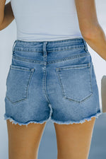 Hazel Blues® | Frayed Hem Distressed Denim Shorts with Pockets - Hazel Blues®