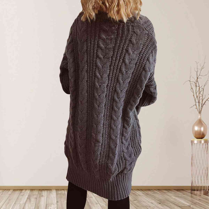 Hazel Blues® |  Cable-Knit Open Front Dropped Shoulder Cardigan