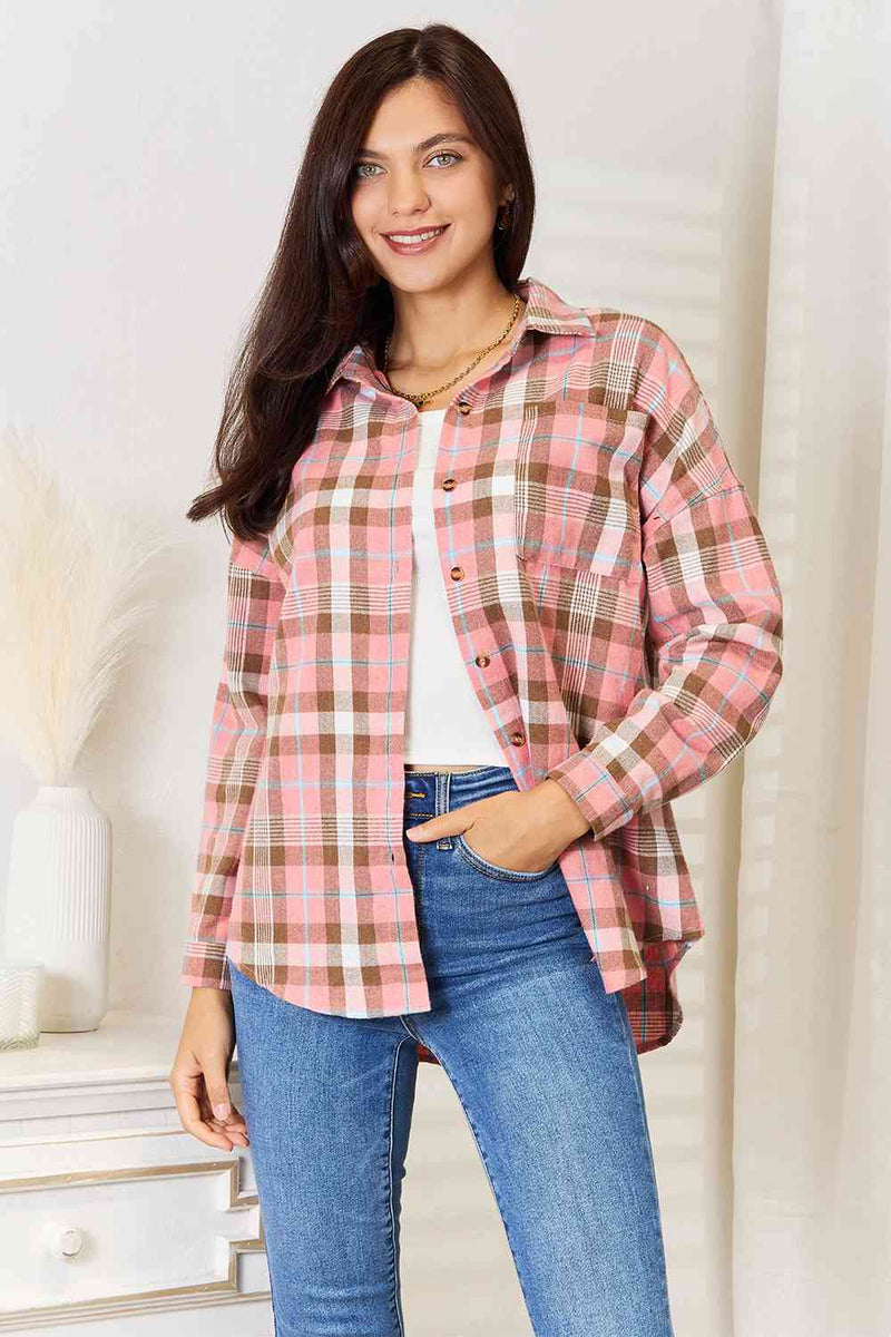 Hazel Blues® |  Double Take Plaid Collared Neck Long Sleeve Button-Up Shirt