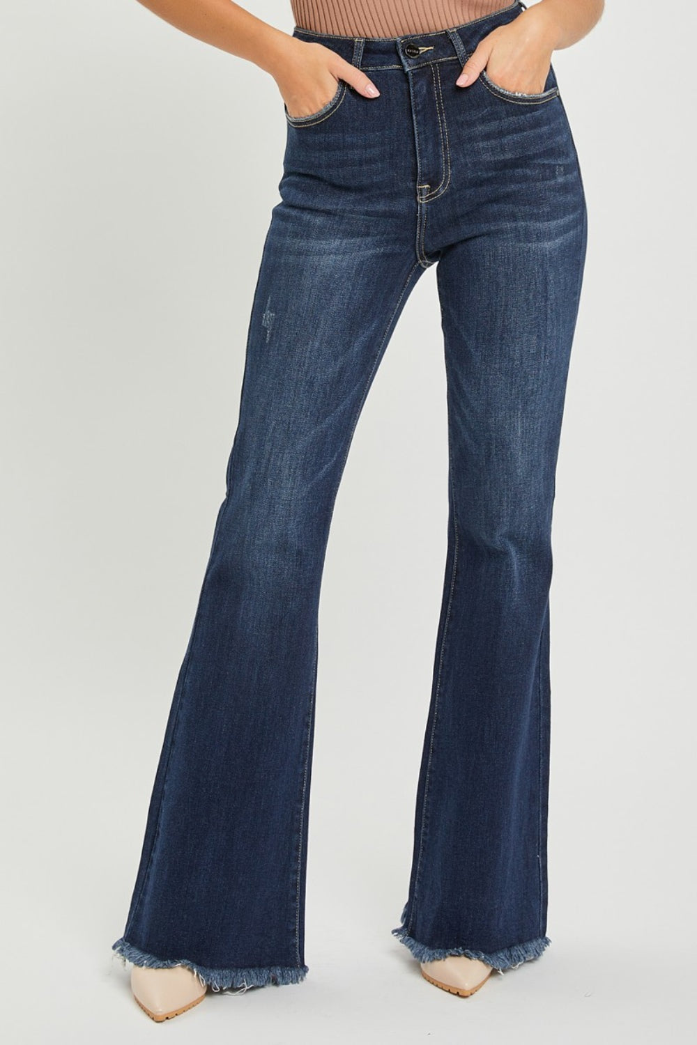 Hazel Blues® |  RISEN High Waist Raw Hem Flare Jeans