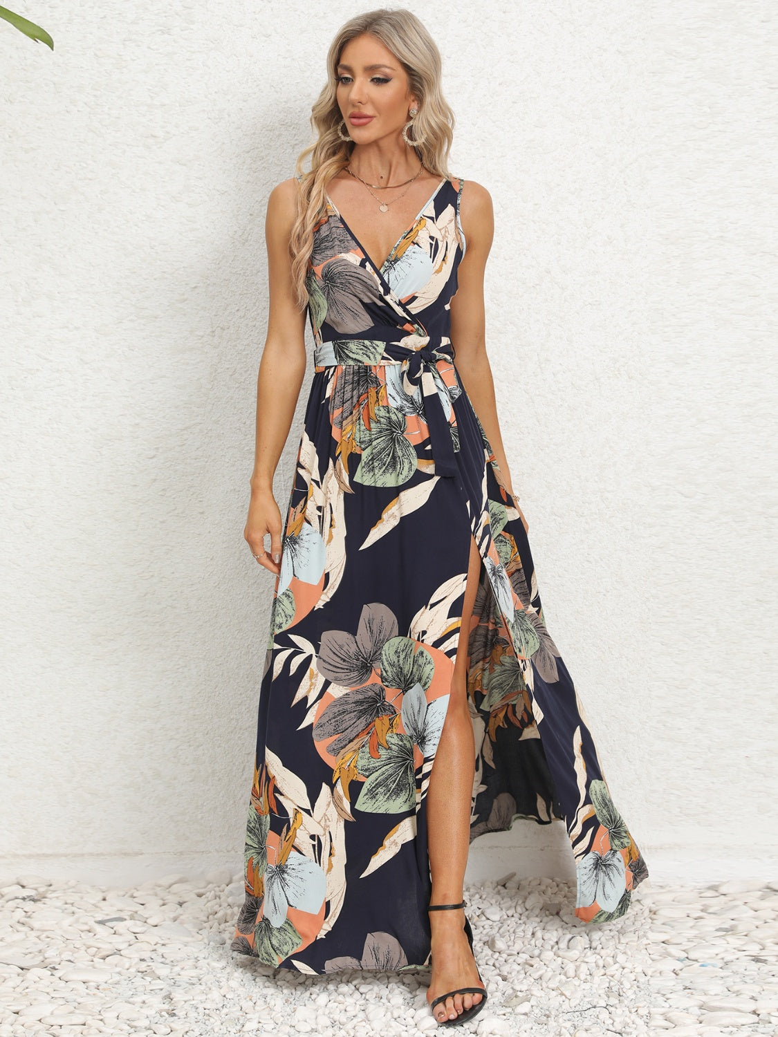 Hazel Blues® |  Slit Tied Printed Surplice Dress