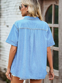 Hazel Blues® |  Pocketed Button Up Short Sleeve Denim Shirt