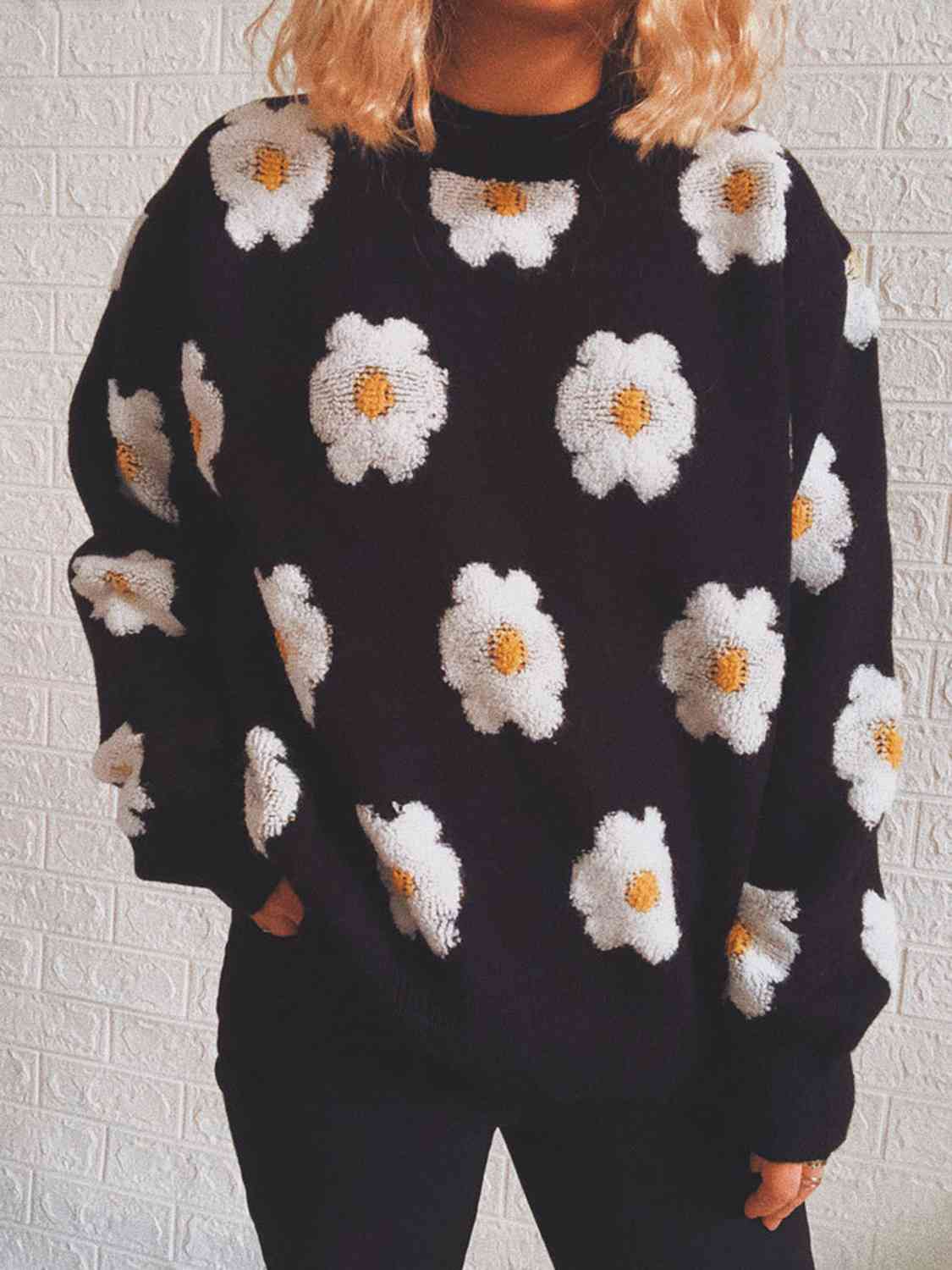 Hazel Blues® |  Flower Round Neck Long Sleeve Sweater