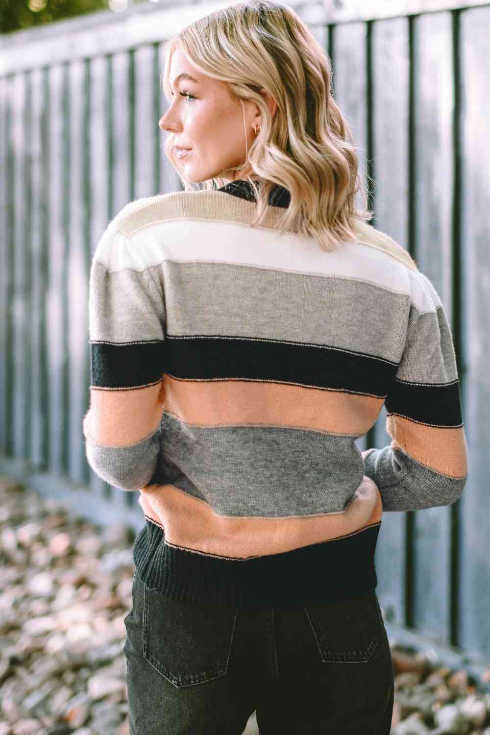 Hazel Blues® |  Striped Round Neck Long Sleeve Sweater