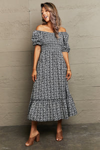 Hazel Blues® |  Floral Lace-Up Off-Shoulder Midi Dress