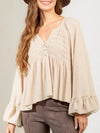Hazel Blues® |  Notched Balloon Sleeve Peplum Blouse