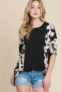 Hazel Blues® |  BOMBOM Rodeo Love Ribbed Animal Contrast Tee